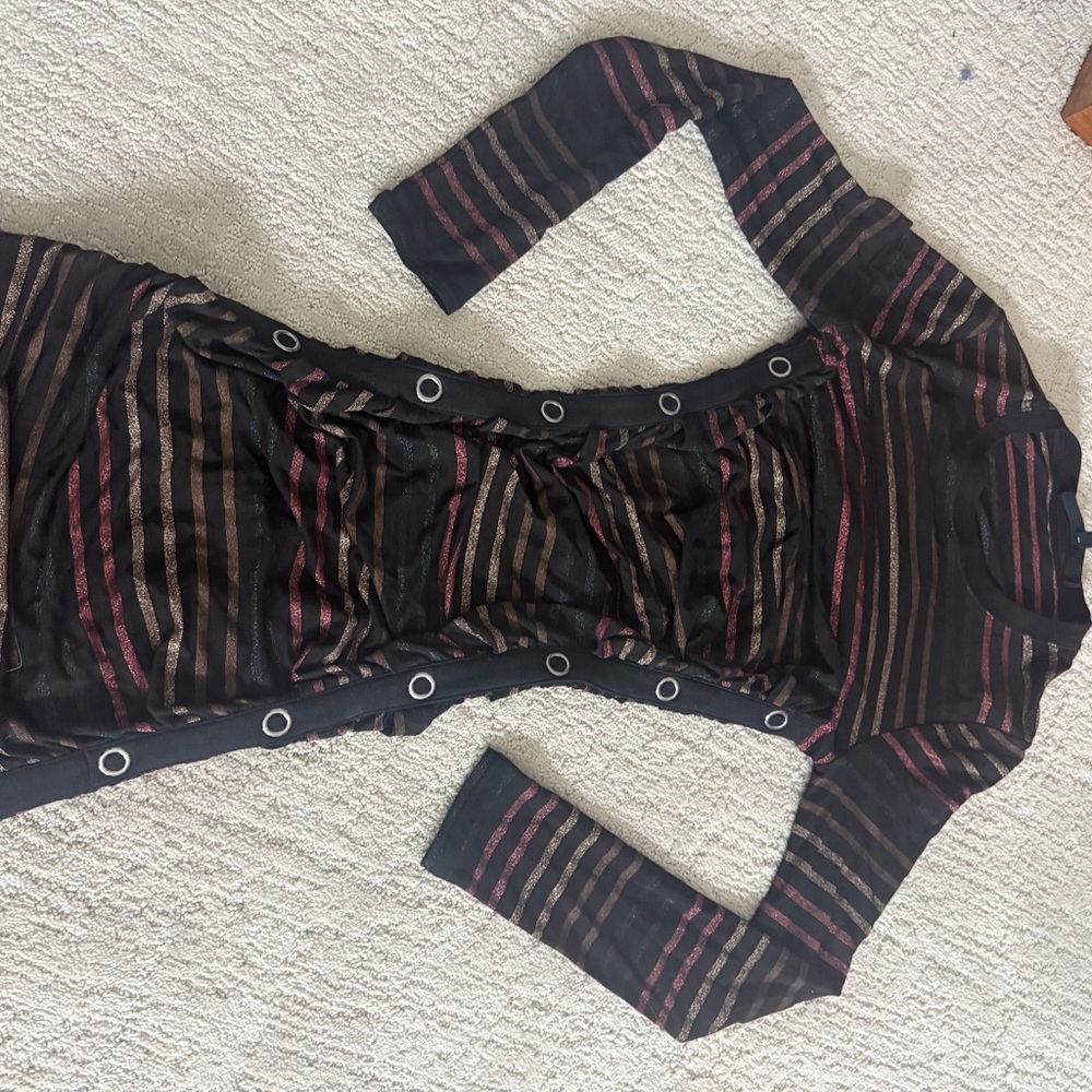 Veronica Beard Daphne Striped Metallic Long Sleeve Dress Black Multi Size Small